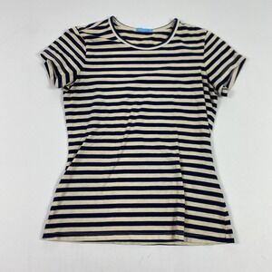 J.McLaughlin Shirt Womens XS Navy Cream Striped Cotton Modal Stretch Crewneck
